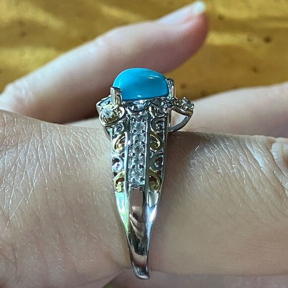 Sleeping Beauty Turquoise Sterling Silver Victorian Style Ring Size 9 - Picture 3 of 9